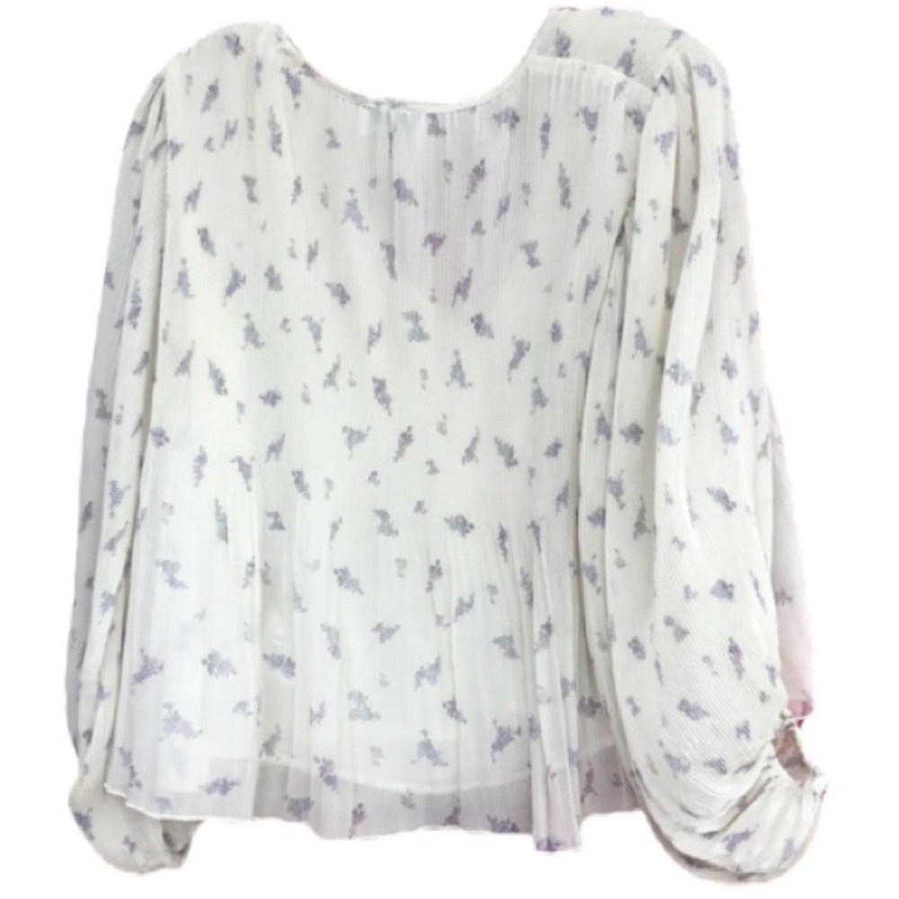 GANNI Floral Georgette Top With Balloon Sleeves and Plisse Tucks size 36 4 US - Picture 7 of 12